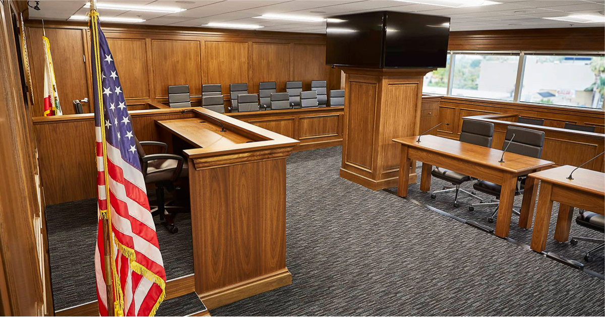 Realistic courtroom environment set up