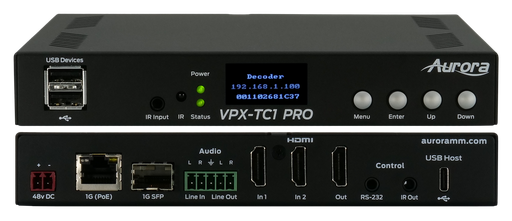 [VPX-TC1-Pro] Aurora Next-gen 4K60 4:4:4 1Gbps AV-over-IP transceiver box utilizing Aurora’s Mimix™ CODEC technology (copper+SFP slot)