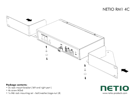 [RM1 4C] NETIO RM1 4C, mount one PowerPDU 4 device into a 1U 19” rack frame
