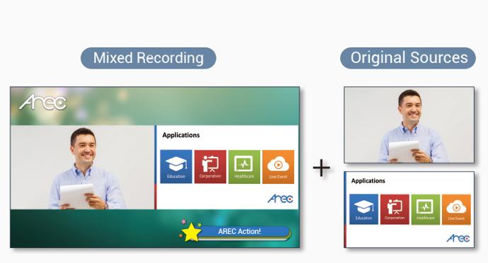 AREC LS-200 users can choose mixed recording mode or mixed plus original sources mode, respectively.