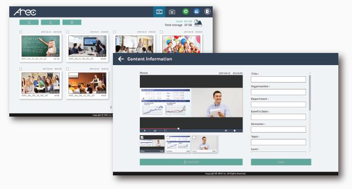 AREC Media station can be managed remotely with the built-in video manager
