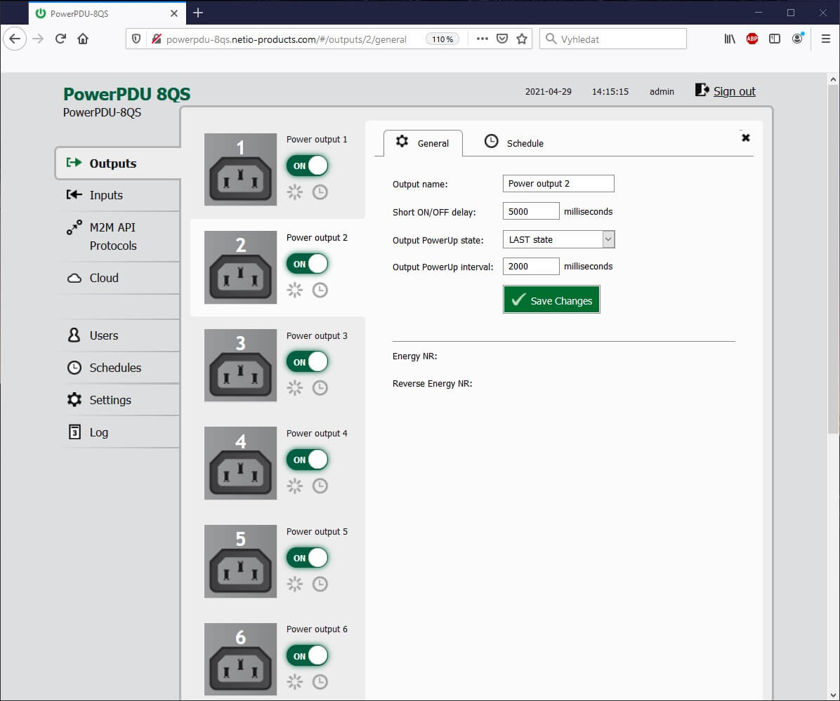 Netio PowerPDU 8QS outputs