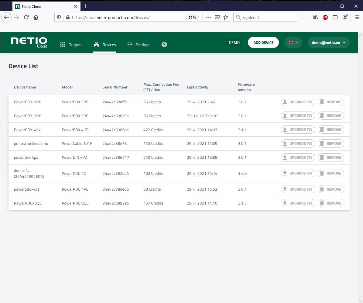 Netio Cloud interface