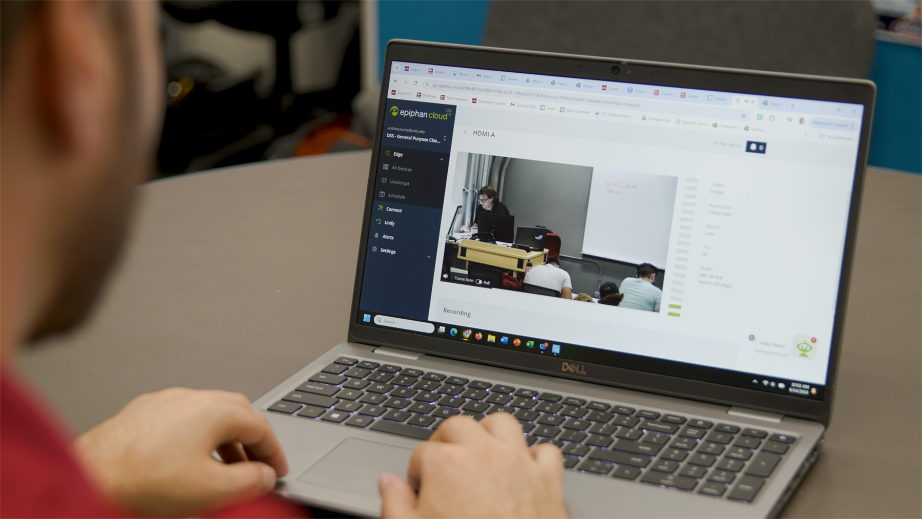 Andy Borts monitoring classroom capture through Epiphan Edge