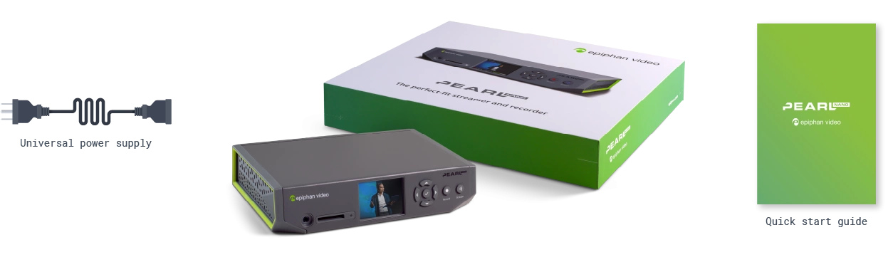 Pearl Nano - what's in the box? Pearl Nano device, universal power supply, quick start guide Pearl Nano - what's in the box? Pearl Nano device, universal power supply, quick start guide