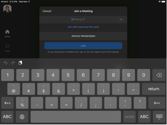 Image of Zoom app - enter meeting code