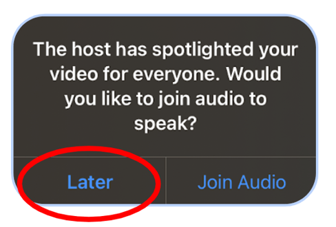 Spotlighted video - select "later"