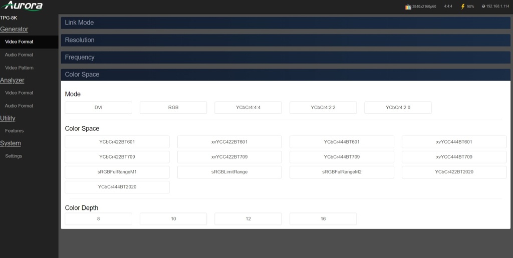 Aurora 8K HDMI 2.1 Test Pattern Generator & Analyzer with SDVoE Option and AVoIP Tests