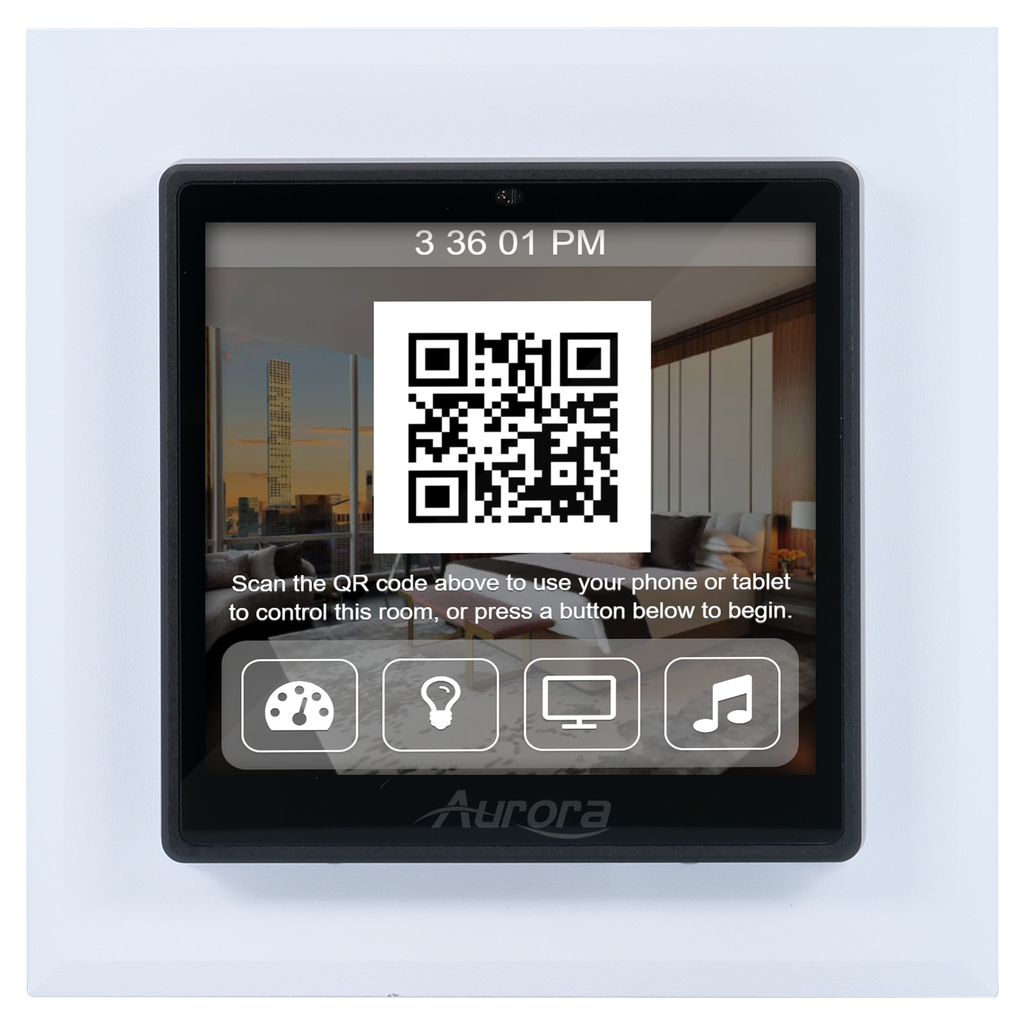 Aurora 4” 1:1 aspect ratio wall mount ReAX touch panel control system with serial, relays, I/O, IR, and Ethernet control ports (black)