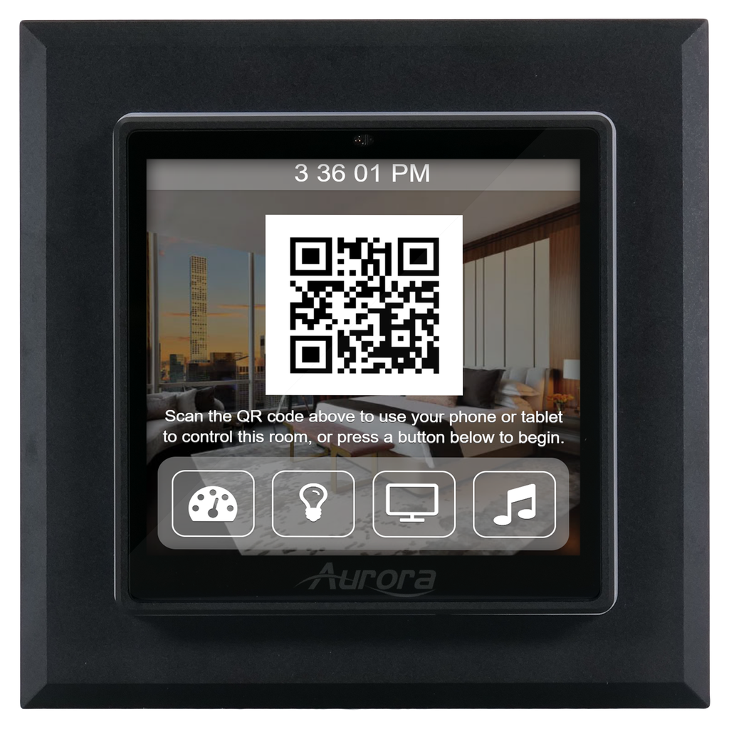 Aurora 4” 1:1 aspect ratio wall mount ReAX touch panel control system with serial, relays, I/O, IR, and Ethernet control ports (black)