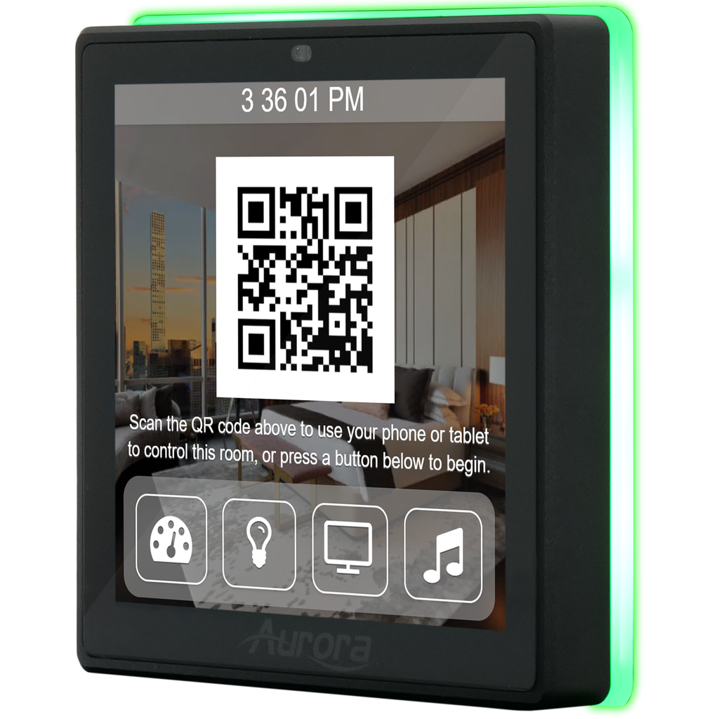 Aurora 4” 1:1 aspect ratio wall mount ReAX touch panel control system with serial, relays, I/O, IR, and Ethernet control ports (black)