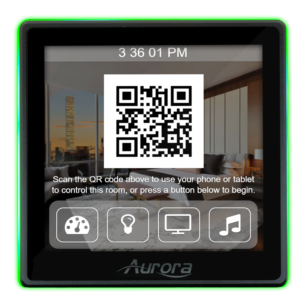 Aurora 4” 1:1 aspect ratio wall mount ReAX touch panel control system with serial, relays, I/O, IR, and Ethernet control ports (black)
