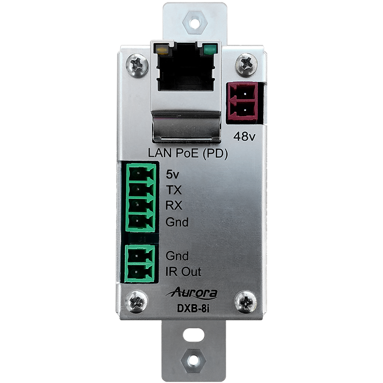 8-button 1-gang backlit button control pad with serial, IR, and Ethernet control ports