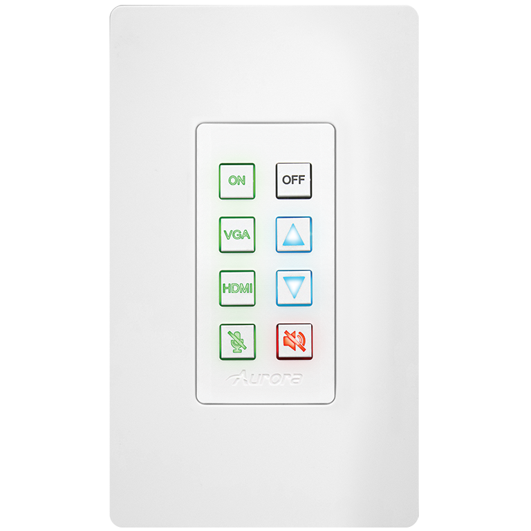 8-button 1-gang backlit button control pad with serial, IR, and Ethernet control ports