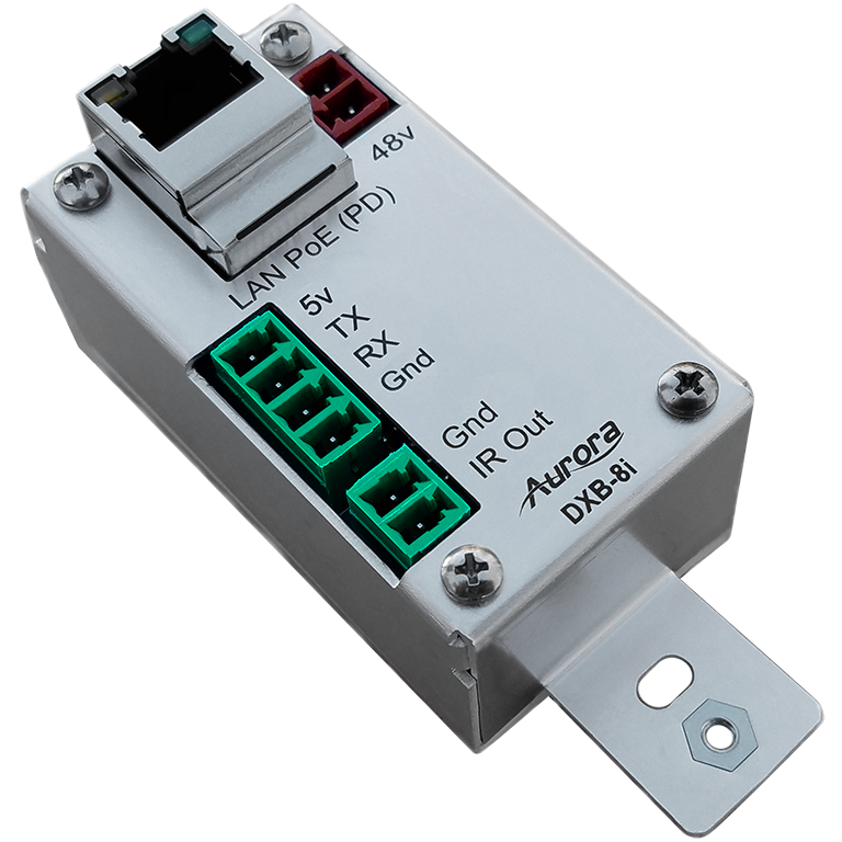8-button 1-gang backlit button control pad with serial, IR, and Ethernet control ports