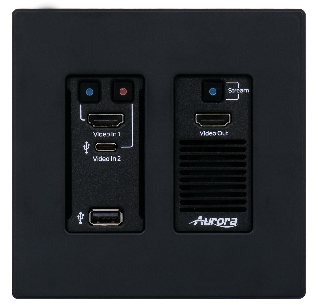 Aurora Next-gen 4K60 4:4:4 1Gbps AV-over-IP transceiver  wall plate utilizing Aurora’s Mimix™ CODEC technology