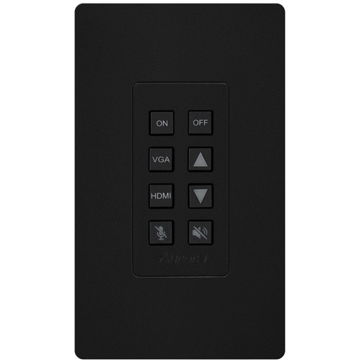 Aurora 8-button 1-gang backlit button control pad with serial, IR, and Ethernet control ports
