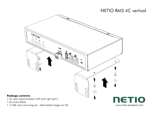 [RM3 4C vertical] NETIO RM3 4C vertical, mount one PowerPDU device to a vertical bar in a rack