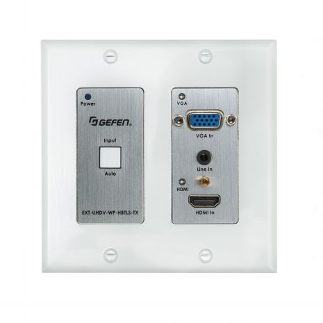 [EXT-UHDV-WP-HBTLS-TX] Gefen 4K Ultra HD Multi-Format 2x1 HDBaseT Wall-Plate Sender w/ Scaler, Auto-Switching, and POH